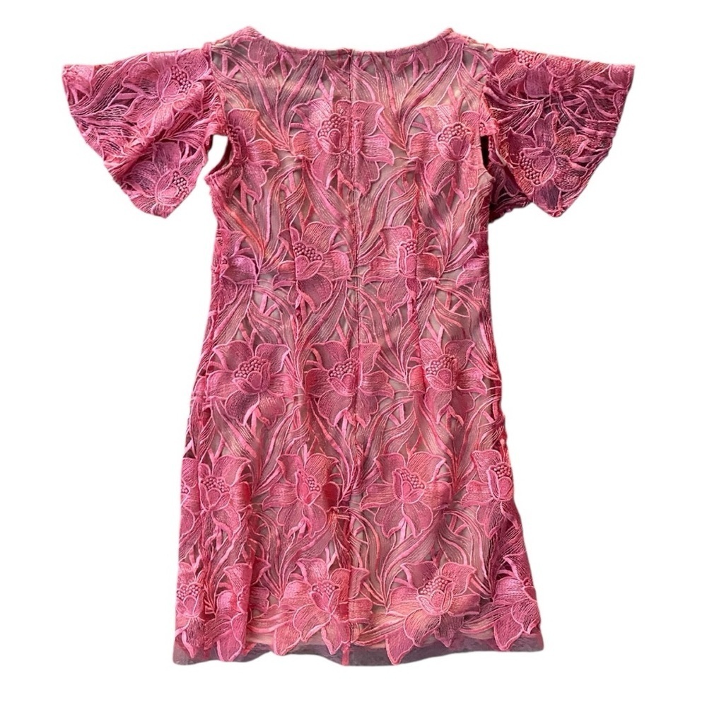 TAYLOR Women’s Sheath Lace Cutout Dress with Flutter Sleeves in Pink Size 6 - Picture 6 of 7